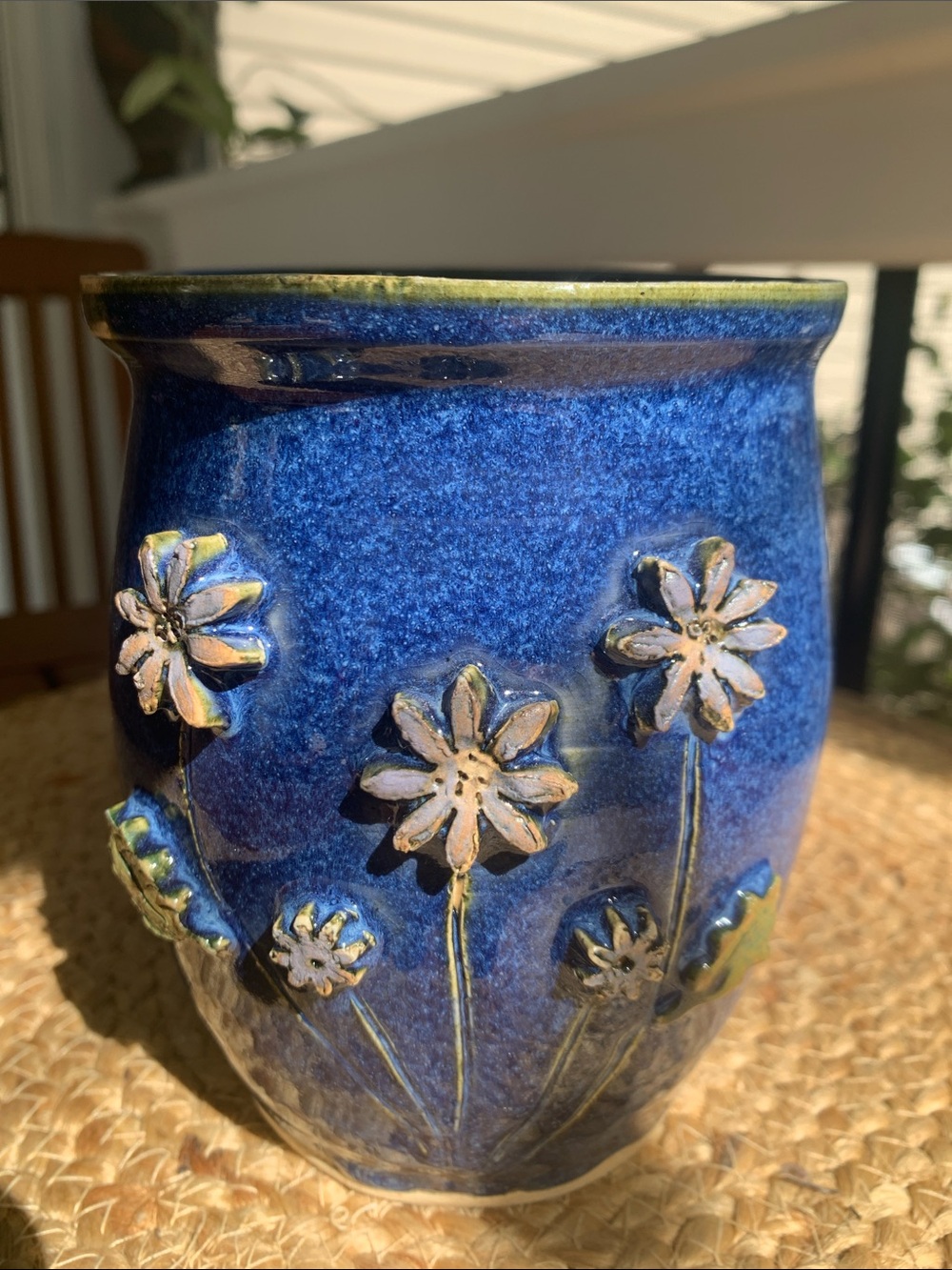 Handcrafted Blue Floral Ceramic Vase - Decorative Home Accent
